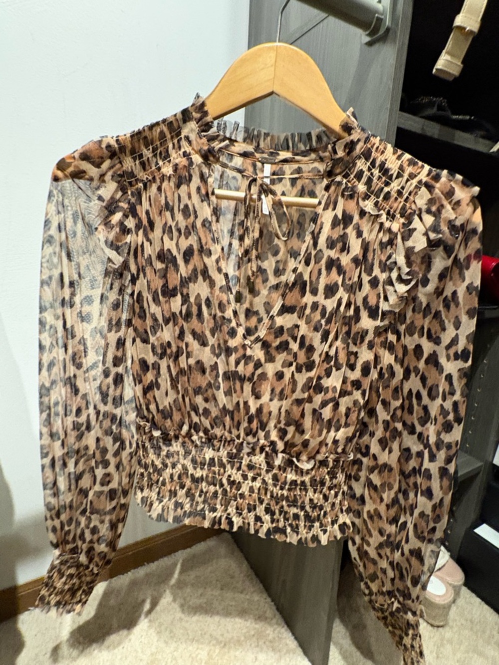 Free People Leopard-Print Sheer Blouse - Tan & Black